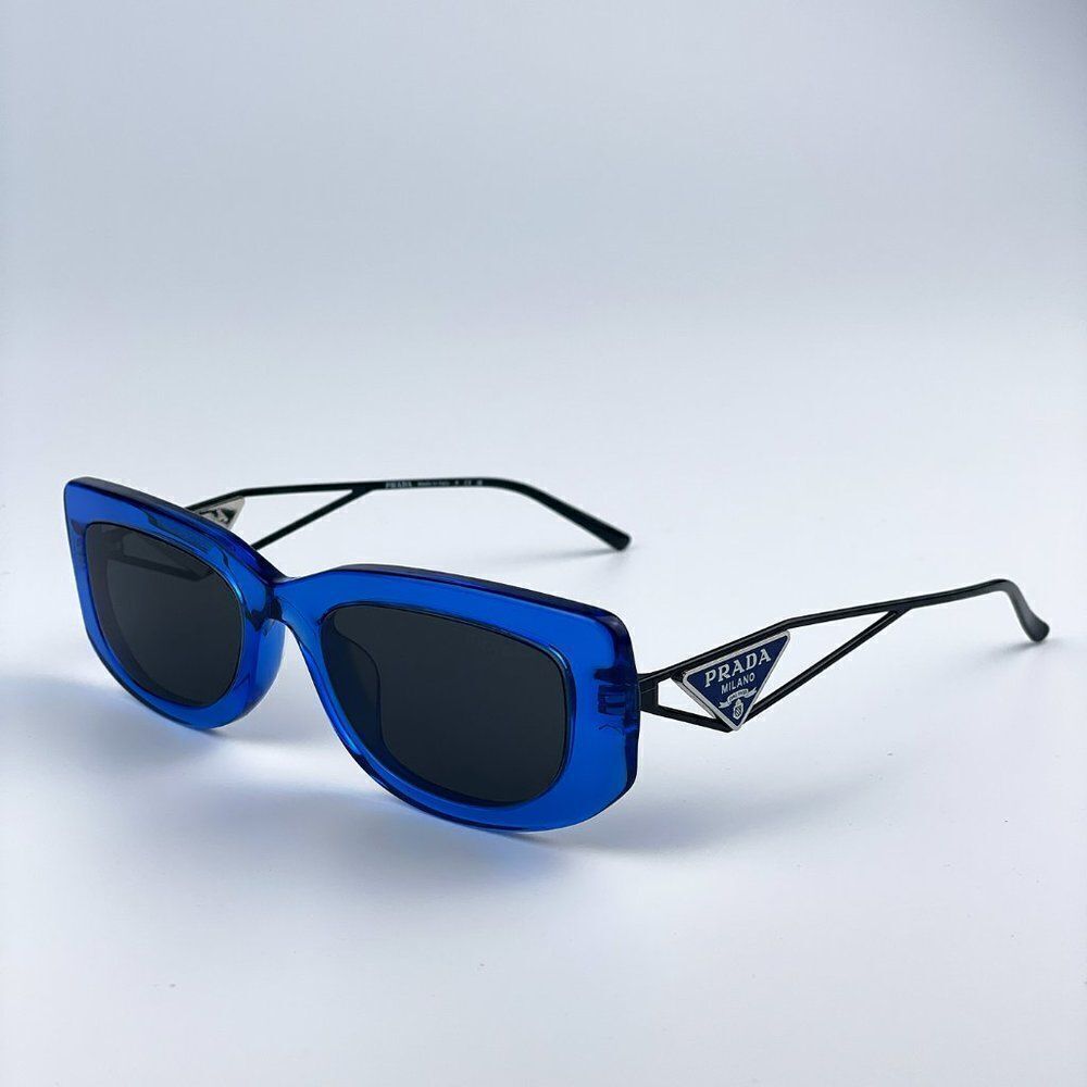 NEW Prada PR14YS 18M5S0 Crystal Electric Blue Grey Rectangle Women Sunglasses - Picture 7 of 11